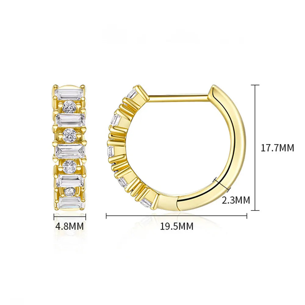 Moissanite Hoop Earring Emerald&Round 925 Sterling Silver 18k Gold Plated Huggie Earrings for Women Luxury Jewelry Gift