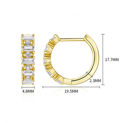 Moissanite Hoop Earring Emerald&Round 925 Sterling Silver 18k Gold Plated Huggie Earrings for Women Luxury Jewelry Gift