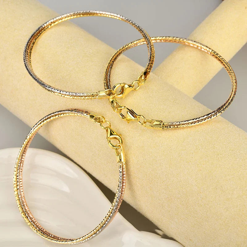 Real 925 Silver Bracelets Women's Hand Three Shares Jewelry Three-Colour Lady Femme Chain Italian Luxury Accessories