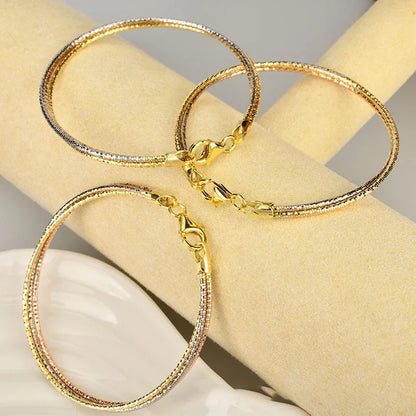Real 925 Silver Bracelets Women's Hand Three Shares Jewelry Three-Colour Lady Femme Chain Italian Luxury Accessories
