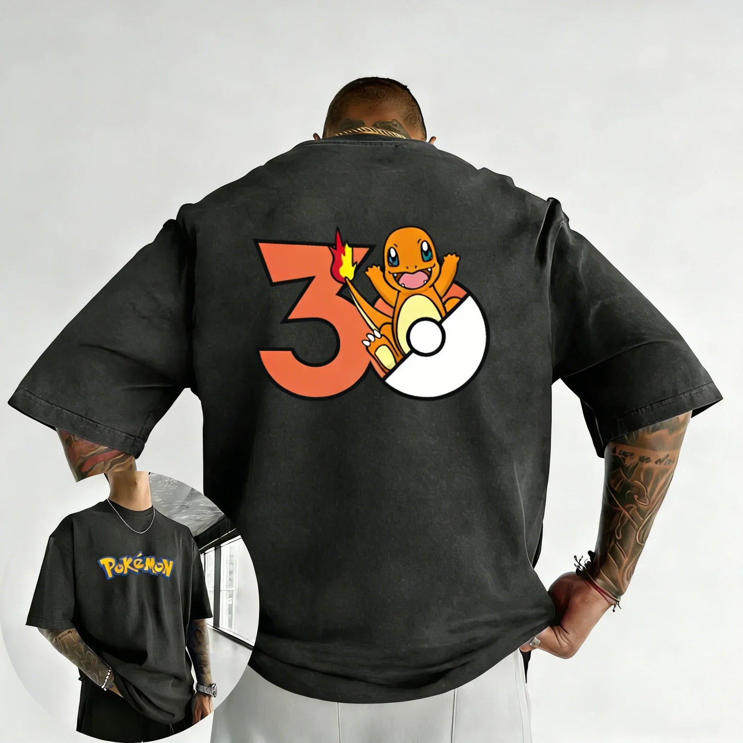 2026 Pokémon 30th Anniversary Charmander Printed T-shirt Summer Men's and Women's Loose Casual Hip Hop Trendy Short Sleeve Top