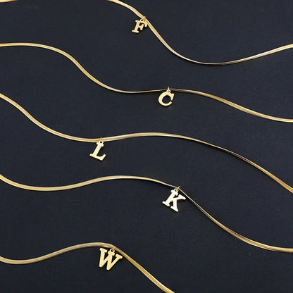A-Z Alphabet Gold Plated Stainless Steel Pendant Necklace for Women Snake Chain Initial Letter Clavicle Necklaces Collar Jewelry