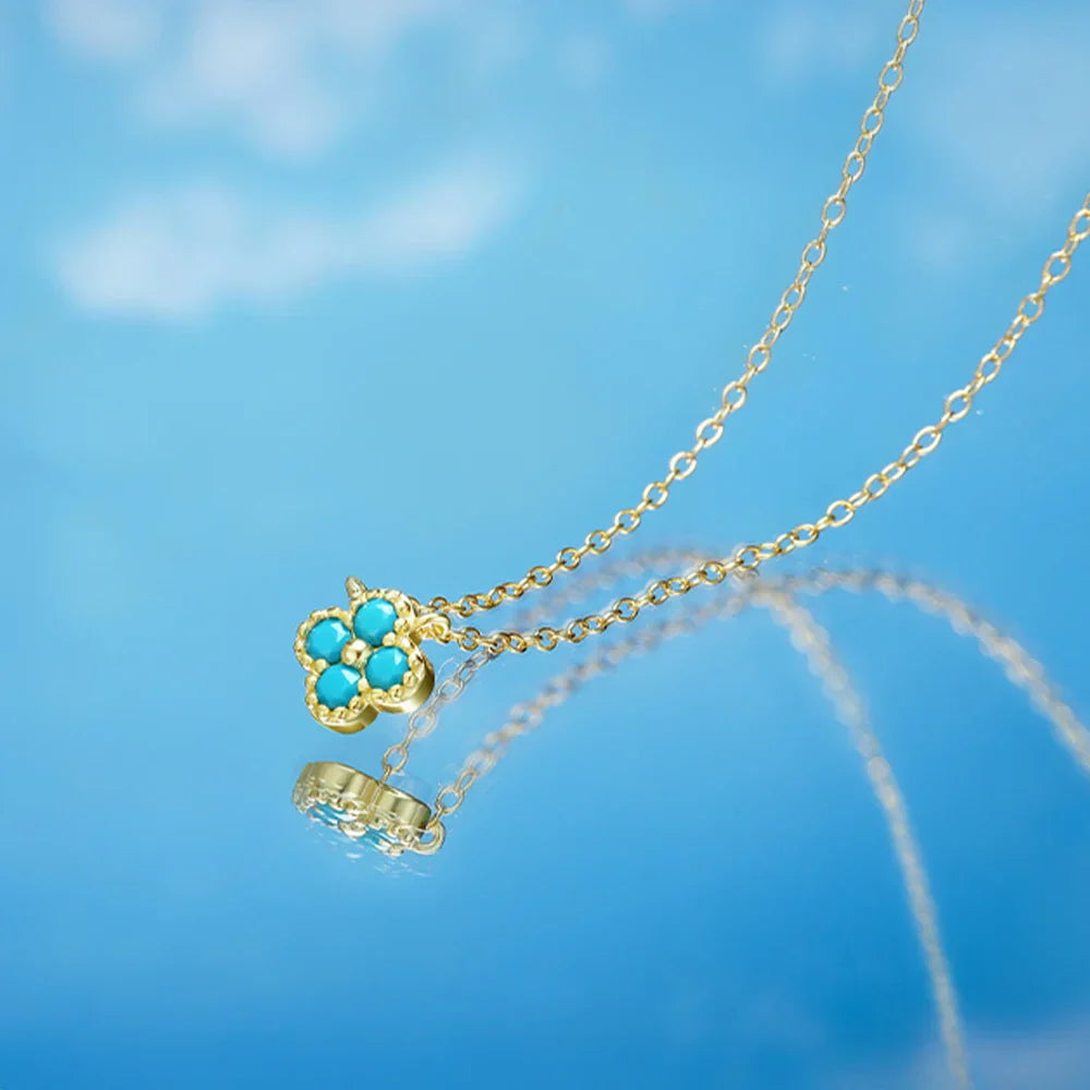 100% 925 Sterling Silver Turquoise Crystal Petal Patter Pendant Necklaces For Women Delicate Wedding Jewelry Collar Mujer