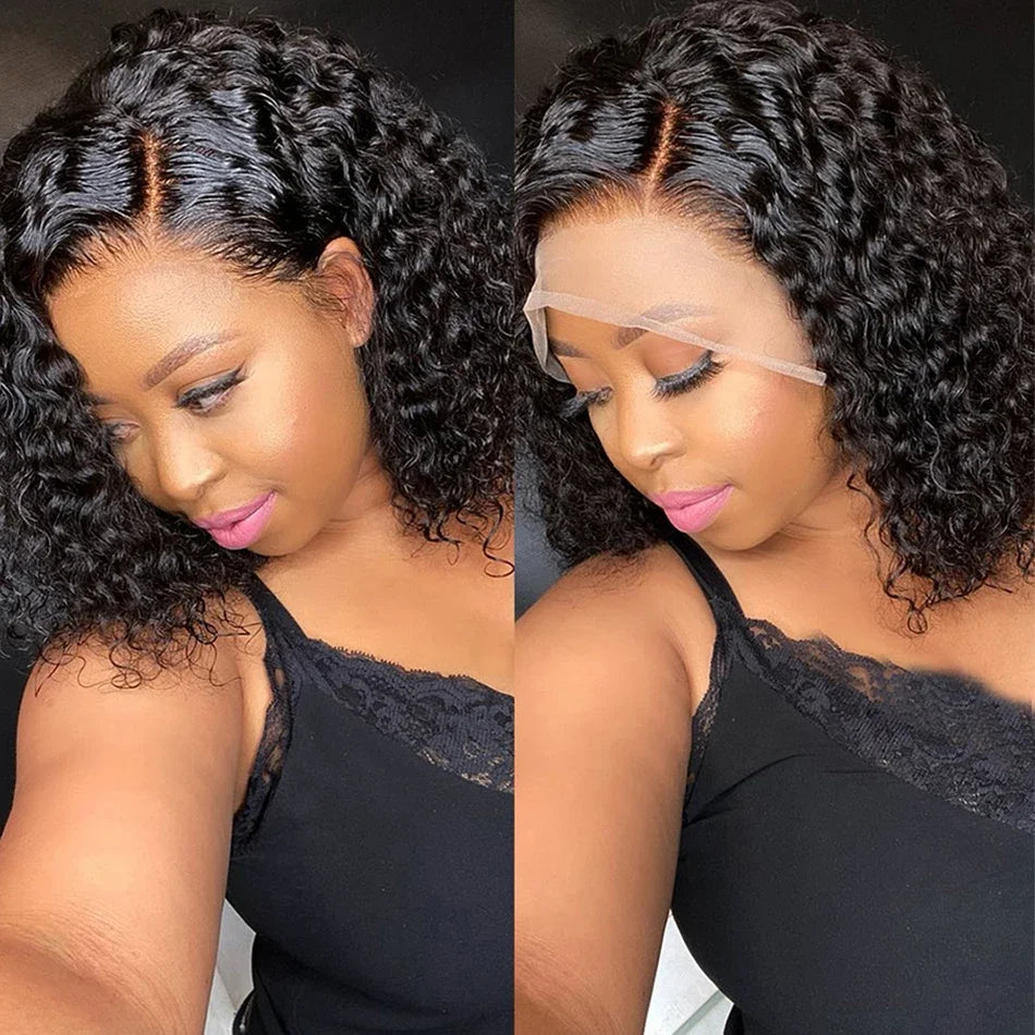 Curly Short Bob Wig 13x4 Lace Front Human Hair Wigs For Women Brazilian HD Lace Frontal Wig Glueless Closure Wig Water Deep Wave