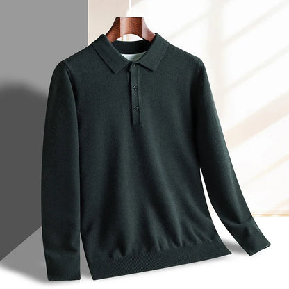 Fashion luxury knitted long sleeve polo shirt men's autumn new trend simple solid color soft skin friendly comfort lapel sweater
