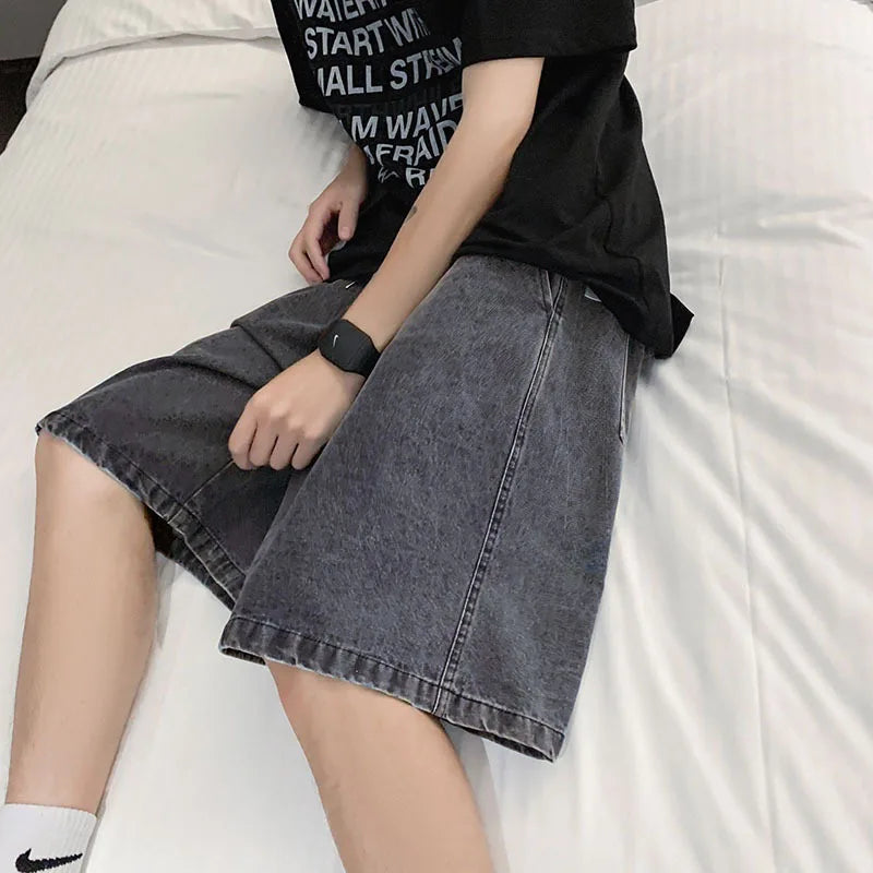 Shorts Jeans Men Denim Pants Stretch Dark Blue Fashion Design Men's Jeans
