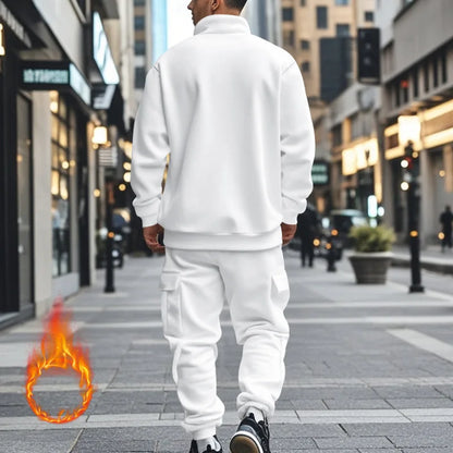 2024 autumn and winter men's casual velvet warm zipper sports trousers set