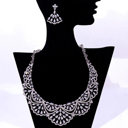NEW Trendy 2PCS Necklace For Women Luxury Wedding Cubic Zircon CZ African Dubai Bridal Jewelry Set
