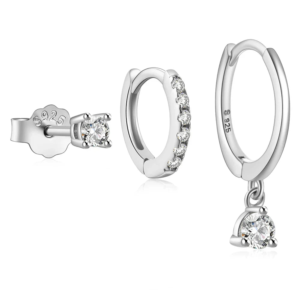 925 Sterling Silver 3PCS DIY Hoop Earring With Piercing Stud Earring Set Women Men Party Wedding Jewelry Set pendientes 925