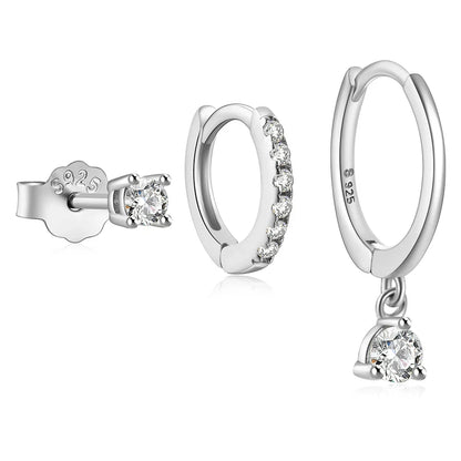 925 Sterling Silver 3PCS DIY Hoop Earring With Piercing Stud Earring Set Women Men Party Wedding Jewelry Set pendientes 925