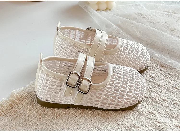 Girls Mesh Sandals Soild Color Versatile Kids Flat Shoes Double Hook&loop 2026 Summer New Children Princess Shoes Korean Style