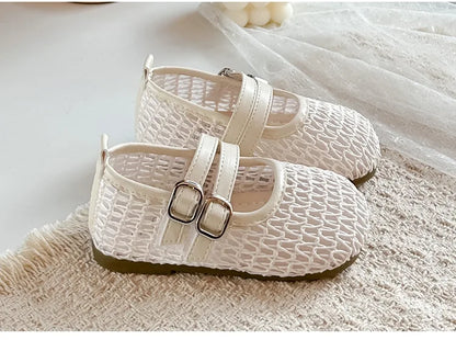 Girls Mesh Sandals Soild Color Versatile Kids Flat Shoes Double Hook&loop 2026 Summer New Children Princess Shoes Korean Style