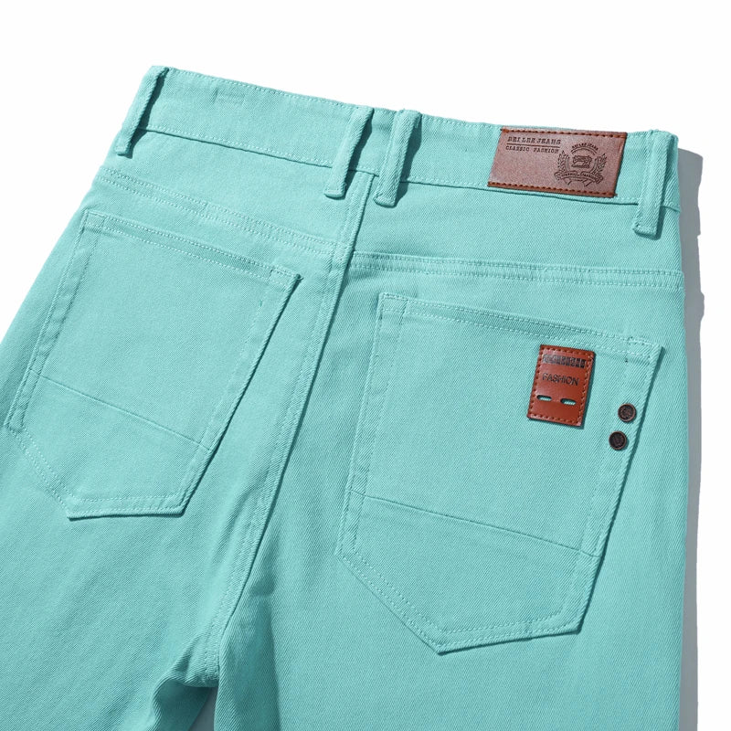 Calça Jeans Masculina Slim Elástica Colorida Estilo Coreano Primavera Outono Macia Confortável Casual Reta Denim Streetwear