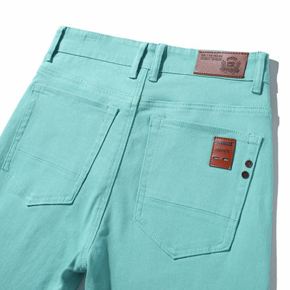 Calça Jeans Masculina Slim Elástica Colorida Estilo Coreano Primavera Outono Macia Confortável Casual Reta Denim Streetwear