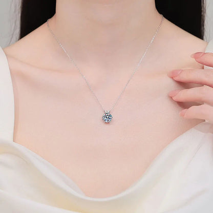 1-3CT Solitaire Moissanite Lab Diamond Necklace for Women Classic 6 Claws Sparkling Pendant 100% 925 Sterling Silver