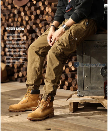 Brand Clothing 2026 Spring Summer Men's Baggy Cargo Pants Multi-Pocket Work Joggers Casual Cotton Tapered Trousers Long Pants