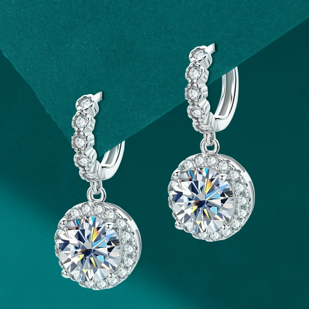 3Carat Moissanite Hoop Earrings With  Certificates Round Sunflower D Color Diamond Drop Earring 925 Silver Earring 2024 Trend