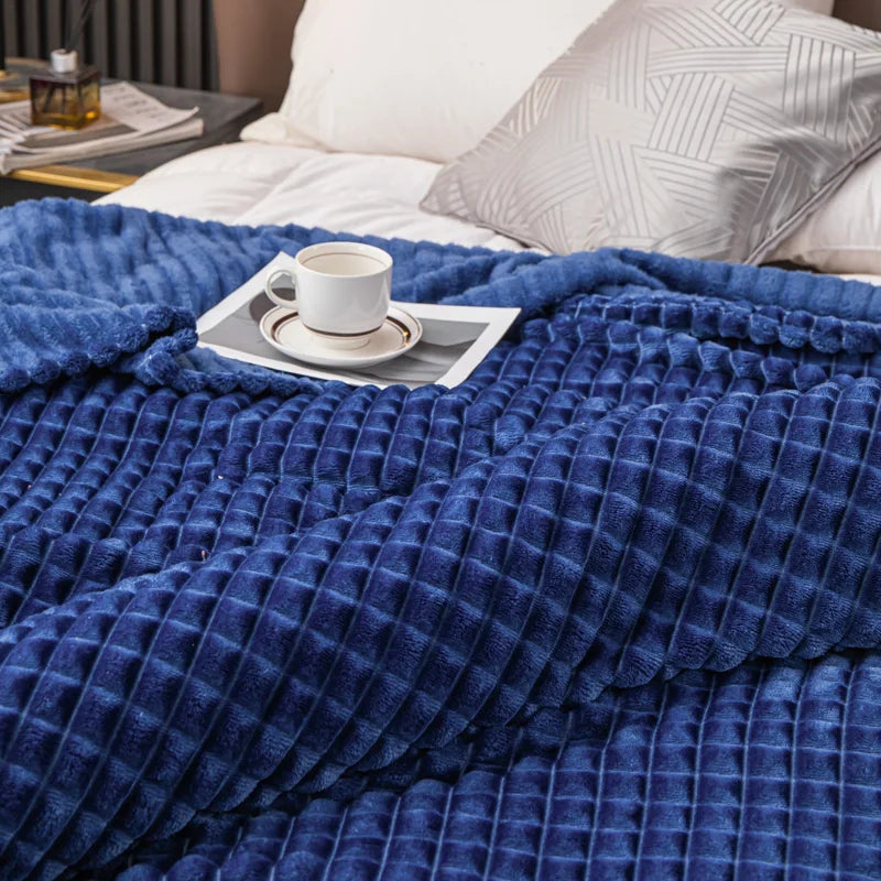 Blue Milk Velvet Blanket All Season Warm Air Conditioning Blankets Soft Fleece Comfortable Throw Blanket for Office Sofa Camping