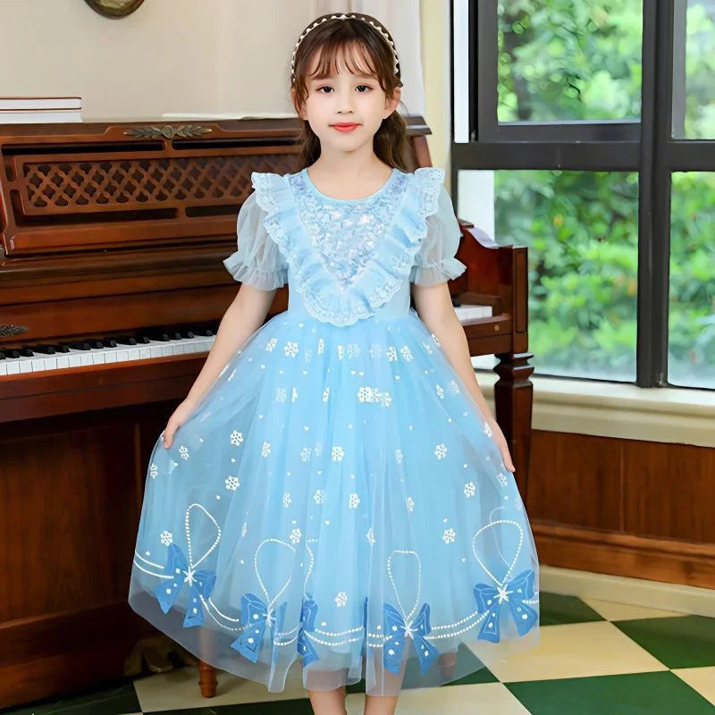 Girls Sweet Dress Summer Children Princess Gown Kids Spring Casual Short-sleeve Vestidos Kids Solid Color Loose Clothing 2-8Y
