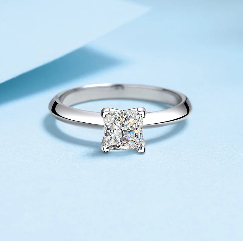 Anel de moissanite com corte princesa de 1 ct 2 ct para mulheres em prata esterlina 925, passa no teste de diamante, anéis de festa de casamento