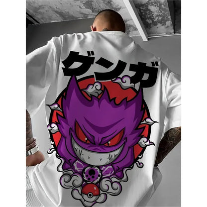Anime Gengar Front and Rear Printed T-shirt Men and Women Summer Y2K Harajuku Loose Casual Versatile Short-sleeved Top