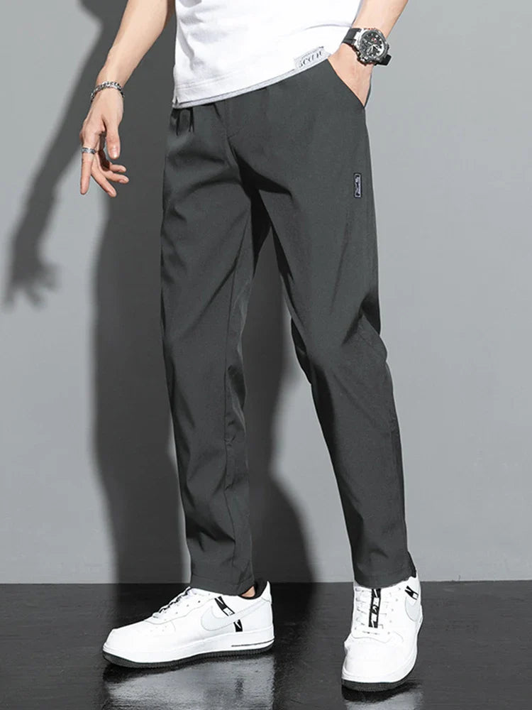 Summer Men's Ice Silk Quick Drying Casual Pants Slim Fit Korean Version Ice Silk Pants Sports Pants Straight Tube Quick Drying P