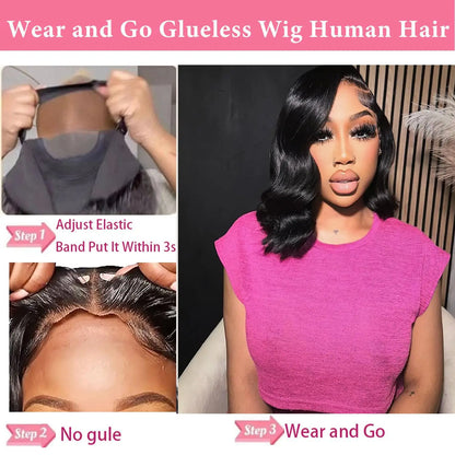 Short Bob Glueless Body Wave Human Hair Wigs 5X5 HD Transparen Lace Frontal Real Human Hair Wig Natural Human Hair  Wigs 16 Inch