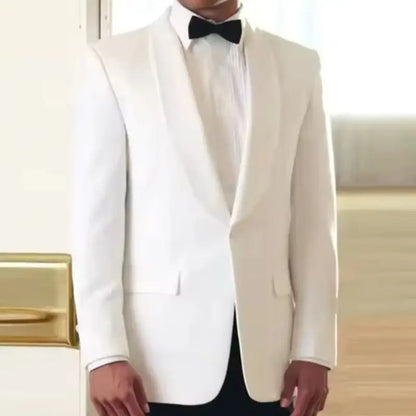 Classic 2 Pieces Ivory/White Men Suits Slim Fit Shawl Lapel Blazer Pants Sets Wedding Groom Tuxedos High Quality Prom Dress Set