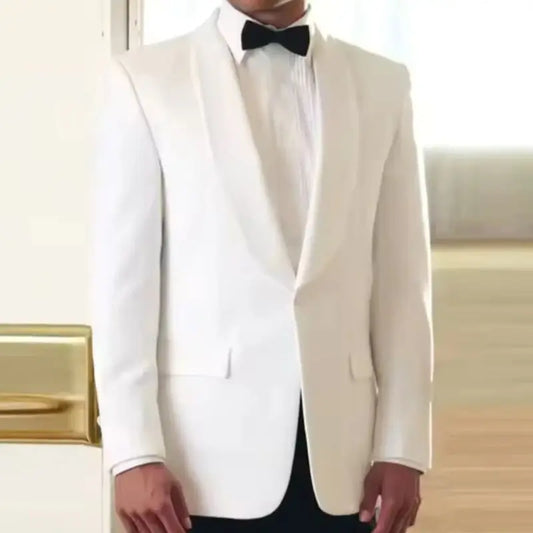 Classic 2 Pieces Ivory/White Men Suits Slim Fit Shawl Lapel Blazer Pants Sets Wedding Groom Tuxedos High Quality Prom Dress Set