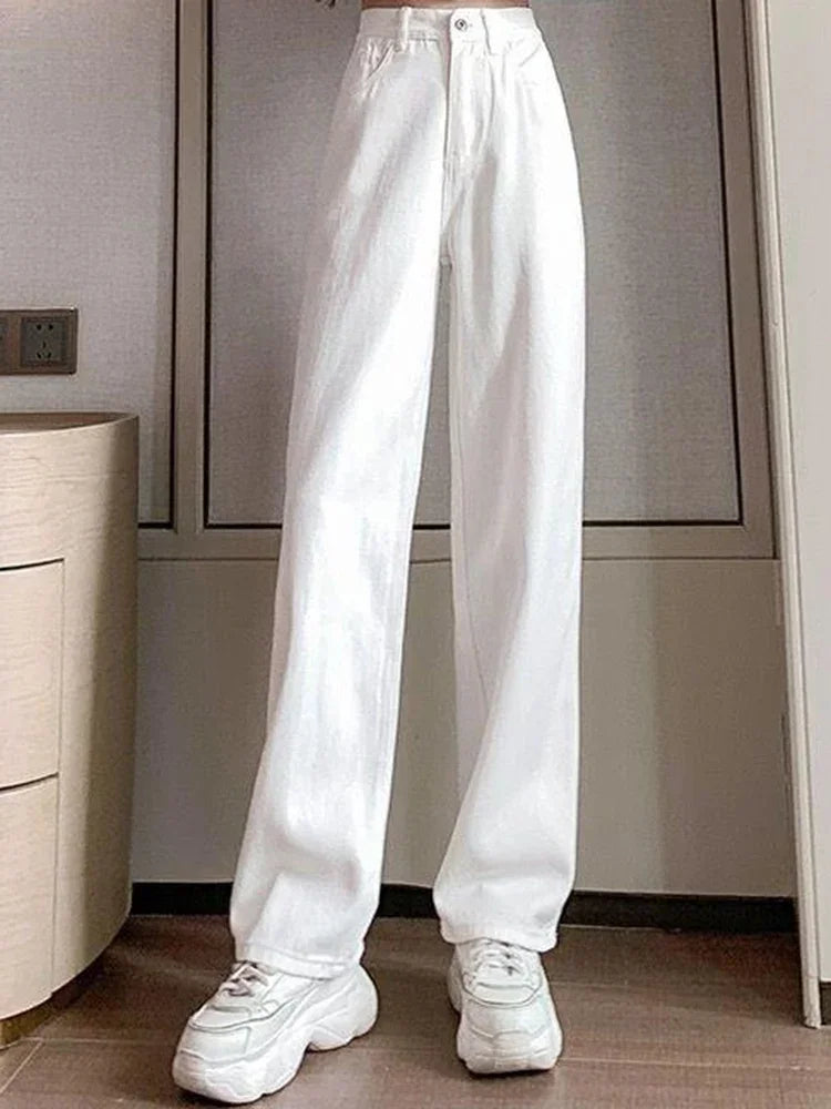 Women Spring High Waist Loose Denim Wide Leg Jeans