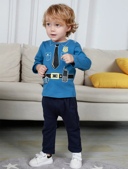 Boys Pilot Costumes Baby Firefighter Clothing Infant Police Cosplay Party Outfits Set Long Pants with Hat Halloween Costume