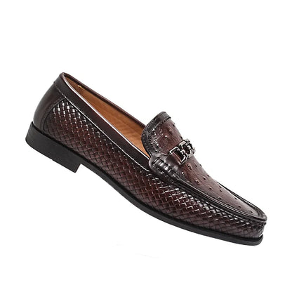 Men's Pointed Toe Formal Leather Shoes Non-Slip Comfortable Handmade Military Style Banquet Shoes with Metal Buckles
