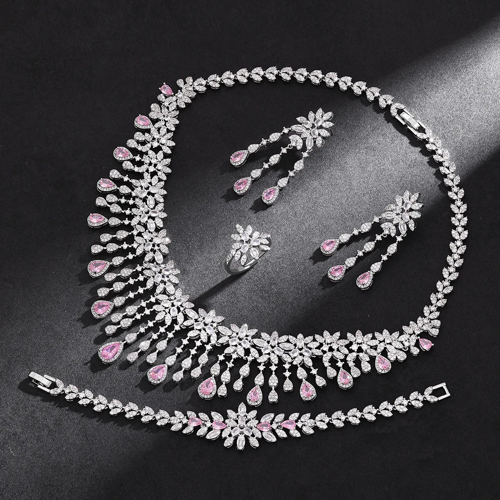 2024 Hot Sale 4 Pieces Super Luxury Cubic Zirconia Bridal Jewelry Set Nigeria Dubai Jewelry Set Bridal Accessories