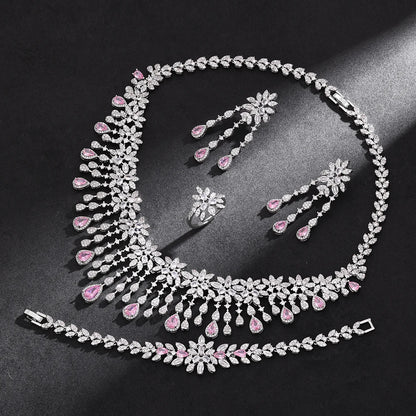 2024 Hot Sale 4 Pieces Super Luxury Cubic Zirconia Bridal Jewelry Set Nigeria Dubai Jewelry Set Bridal Accessories