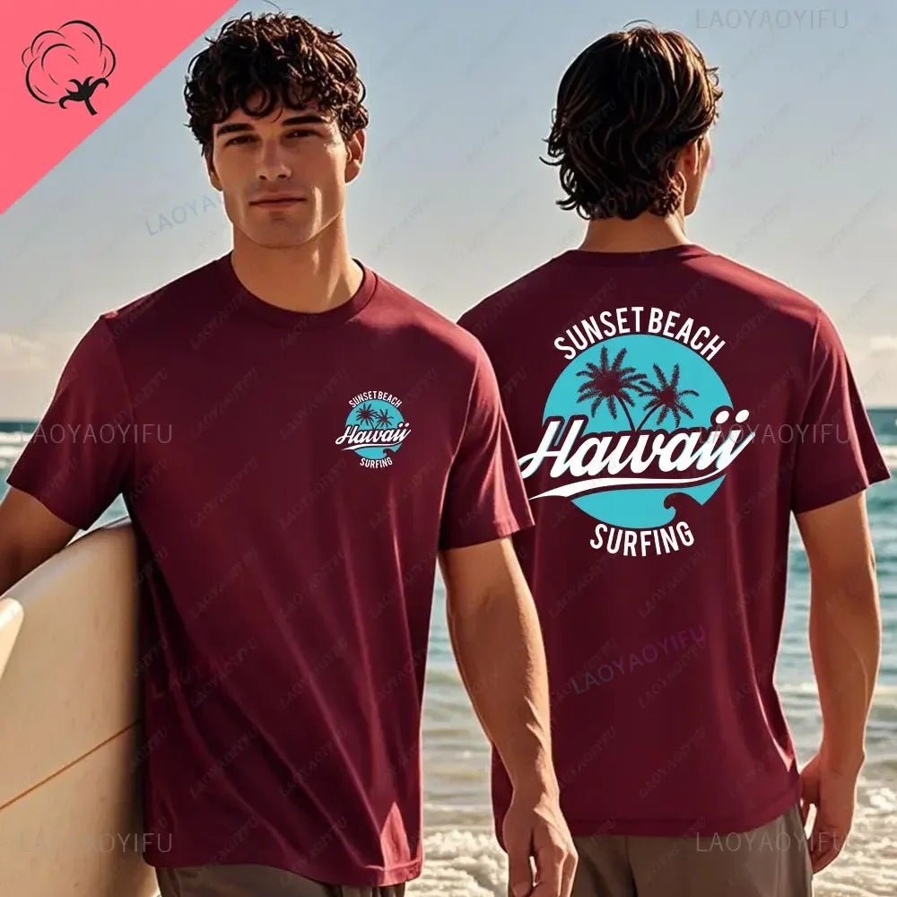 Hawaiian Traditions North Shore Hawaii Surfing Men Women White High Qulaty Cotton T-shirt Comfortable Beach-style Surf Tee Tops