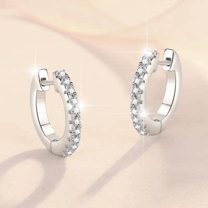 1.1mm Full Moissanite Hoop Earrings for Women Classic Round Wedding Jewelry 925 Sterling Silver Earrings Platinum Plating