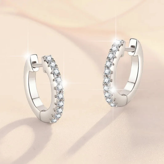 1.1mm Full Moissanite Hoop Earrings for Women Classic Round Wedding Jewelry 925 Sterling Silver Earrings Platinum Plating