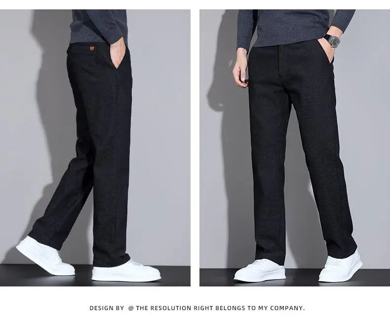 Men's Loose Casual Pants Autumn and Winter New Fashion Pocket Wide-leg Business Pants Comfortable Elastic Waist Stretch Pants