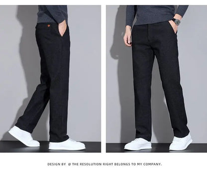 Men's Loose Casual Pants Autumn and Winter New Fashion Pocket Wide-leg Business Pants Comfortable Elastic Waist Stretch Pants