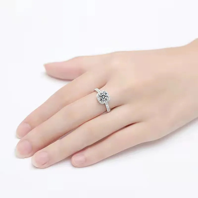 Moissanite Diamond Square Ring D Color 1CT 2CT Real 925 Sterling Silver For Women Wedding Fine Jewelry RI018