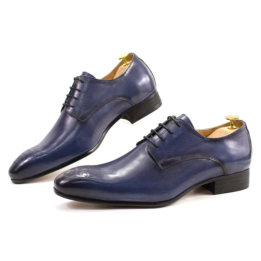 Classic Business Shoes Men Oxford Derby Genuine Leather Pointed Toe Fashion Lace Up High Quality Office Wedding Formal Shoe Male