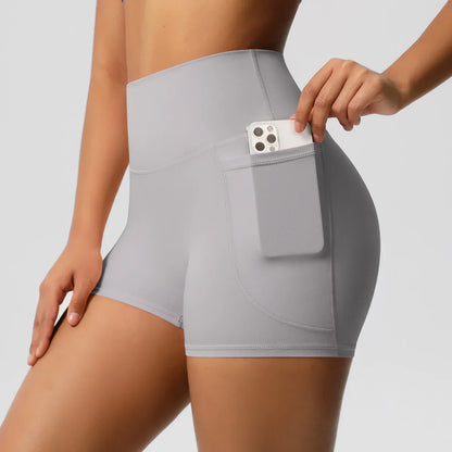 Women Sports Short With PocketedYoga Legging Shorts Squat Proof High Waist Fitness Tight Shorts Quick Drying Cycling Workout Gym