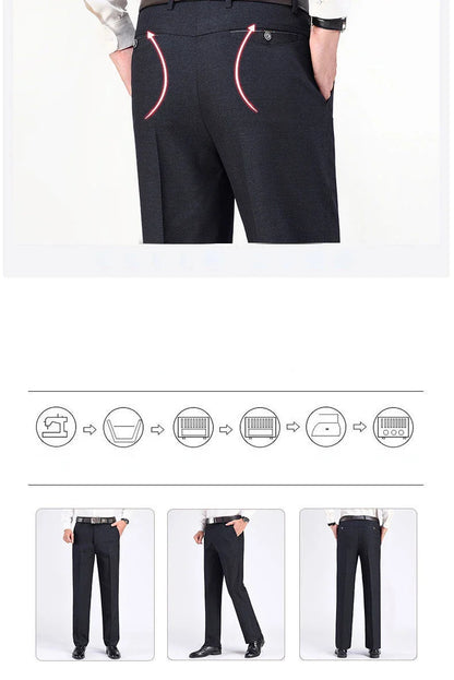New Men's Summer Thin Autumn Thicken Business Casual Pants Fashion Solid Gentle Trousers Male Brand Suit Pant Black Grey GOZBKF