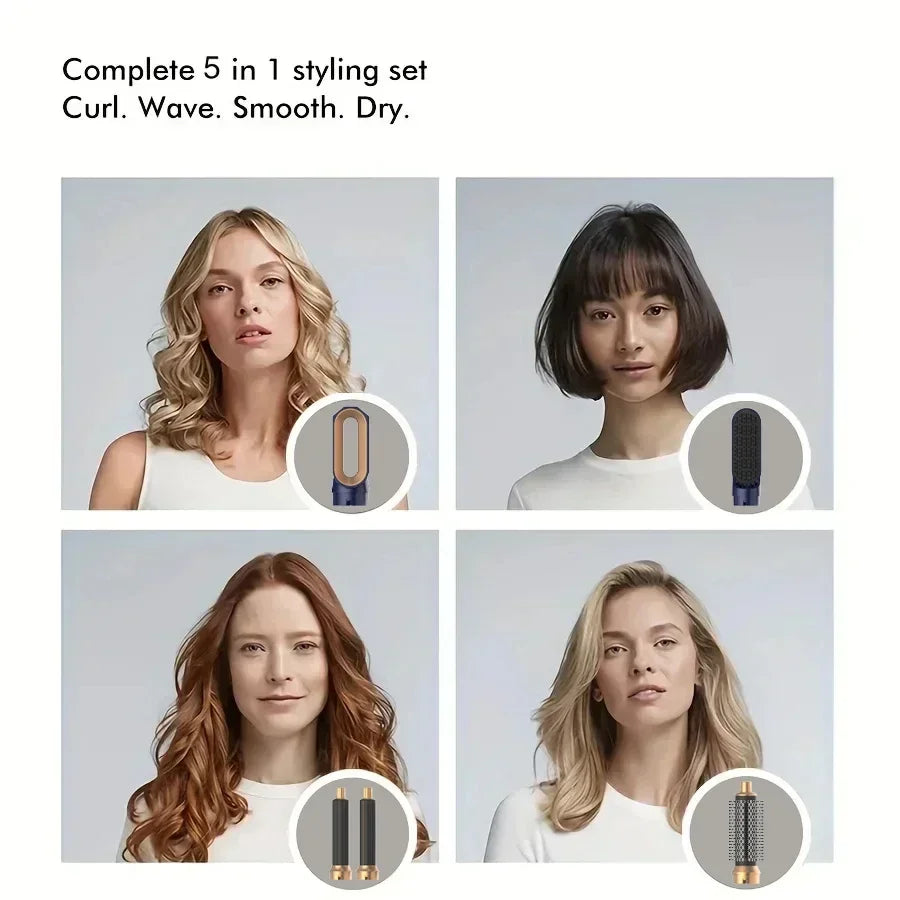 5 In 1 Hair Dryer Comb Set Professional Hot Air Styler For Hair Curling Straightening And Volumizing At Home