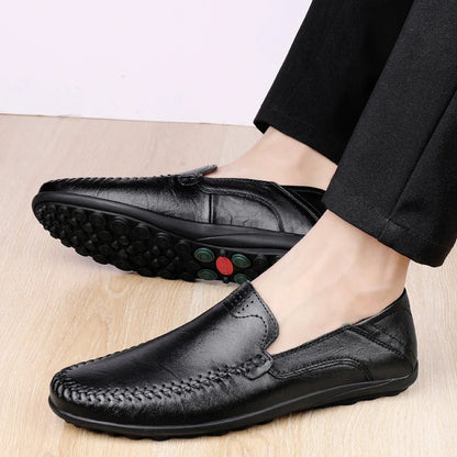 Sapatos Masculinos de Couro Genuíno Costurados Sem Deslize Loafer Feito à Mão Negócios Casamento Tamanhos Grandes Sapatos Formais Casuais para Homens