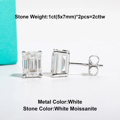 10k Gold 4/2/1ct Emerald Moissanite Stud Earrings 10K Gold Post Anti-allergy Eearrings For Women Jewelry Wholesale