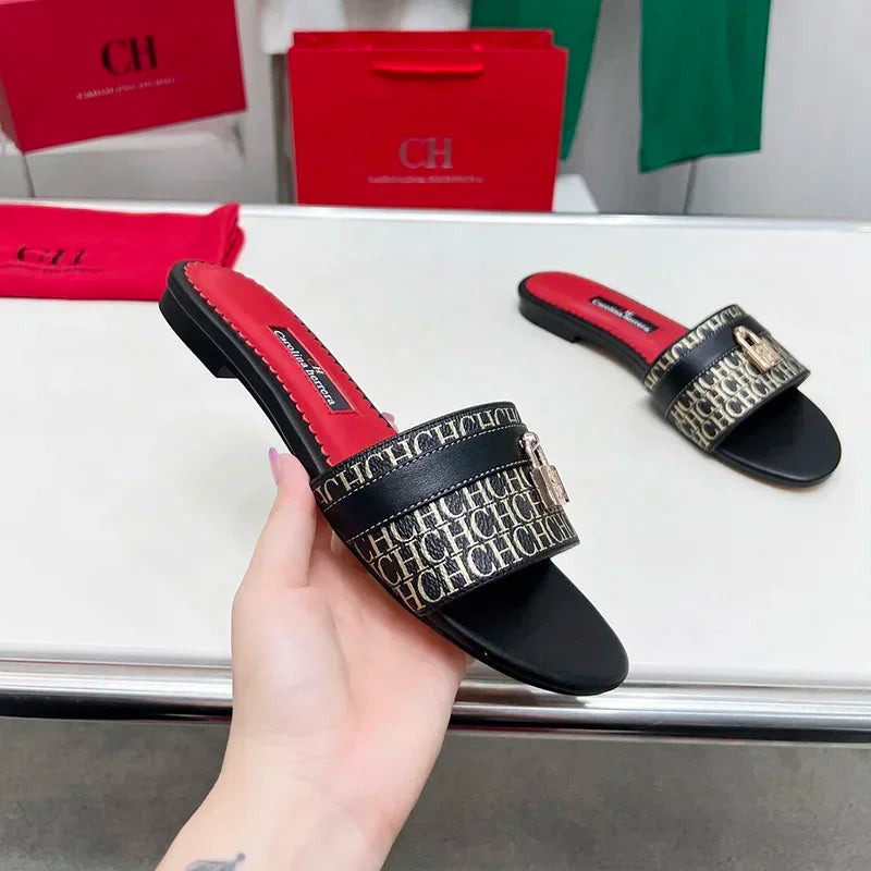 Women's Wearable Beach Slippers Flat Minimalist Letter Printed Designs Niche Women's Commute Vacation Slippers