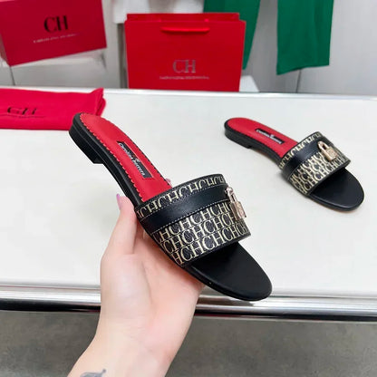 Women's Wearable Beach Slippers Flat Minimalist Letter Printed Designs Niche Women's Commute Vacation Slippers