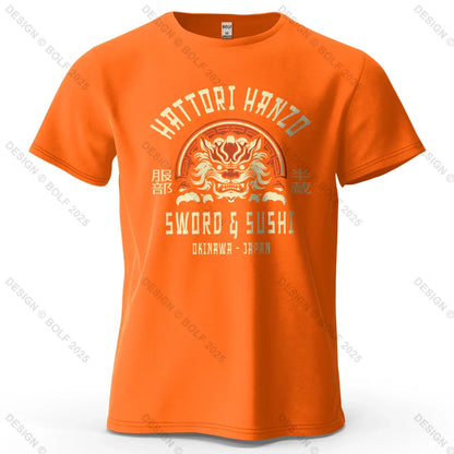 Samurai Warrior Printed Men's T-Shirt 100% Cotton Oversized Cultural Art Graphic Tees for Women Tops Tees Casual Streetwear