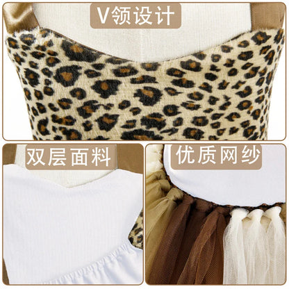 Cute Leopard Tiger Cat Giraffe Tutu Dress For Girls Halloween Animal Cosplay Costume Outfit Kids Christmas Carnival Party Dress